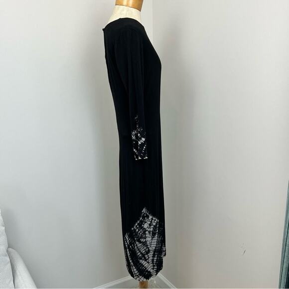 Gypsy Black tide dye design Long Sleeve Fitted Jersey Midi Dress size Small (137 - Picture 3 of 8